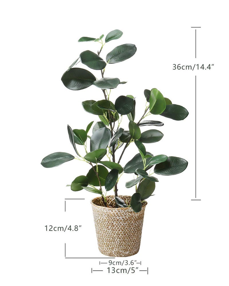 SAROSORA Artificial Ficus Tree Small Fake Plants in Weaved Pot 20" Height for Living Room Desktop Decor Indoor Home Office Ins Style (Green, 1) - Image 4